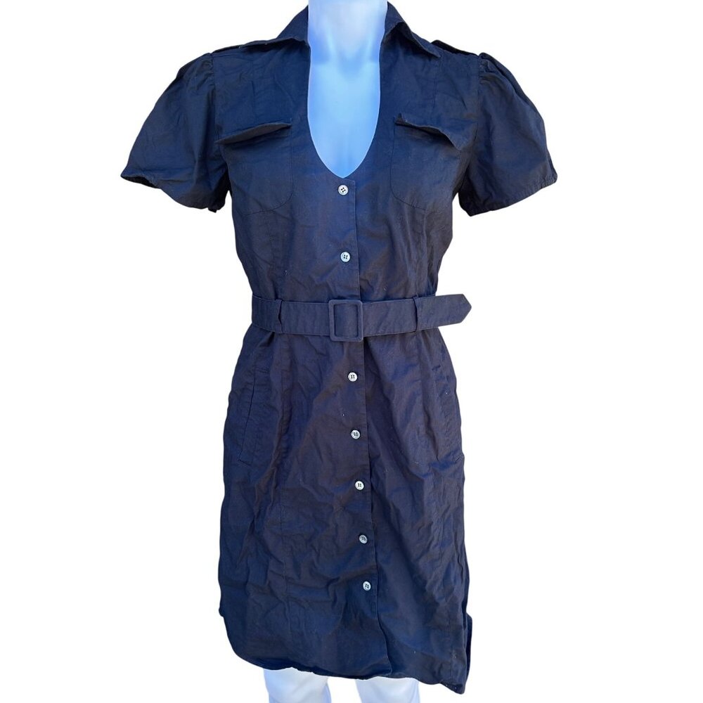 Kenneth Cole Reaction Black Button-Up Dress With Belt Size 2 - Picture 1 of 9